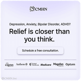 A mental health clinic campaign card reading relief is closer than you think