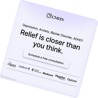 A mental health clinic campaign card reading relief is closer than you think